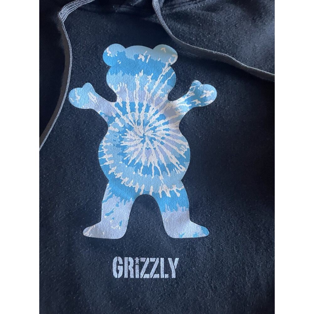Grizzly Griptape Hoodie Black Blue Tie Dye Bear Logo Sweatshirt Skater Streets